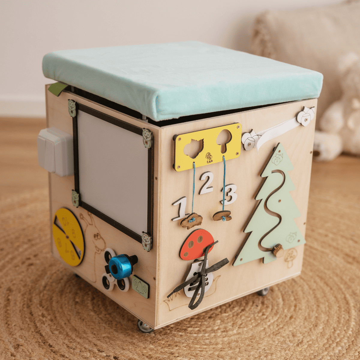 Montessori-Kiste für verschiedene Aktivitäten, Spielzeugkiste mit Sitzbank