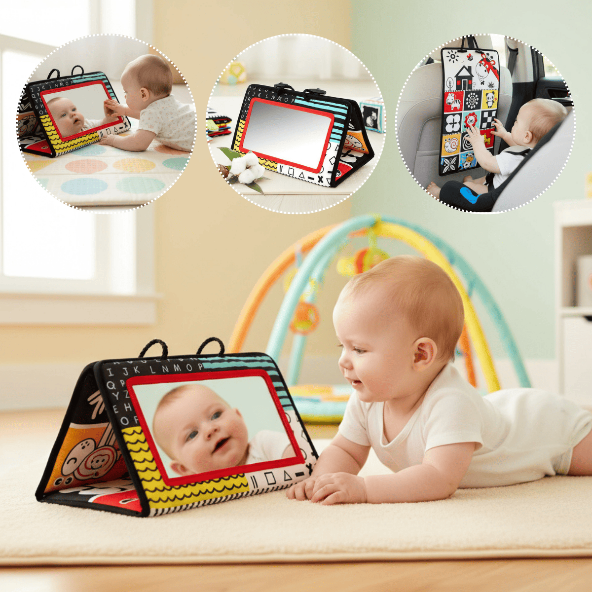 Montessori-Spiegelspiel für die Bauchlage