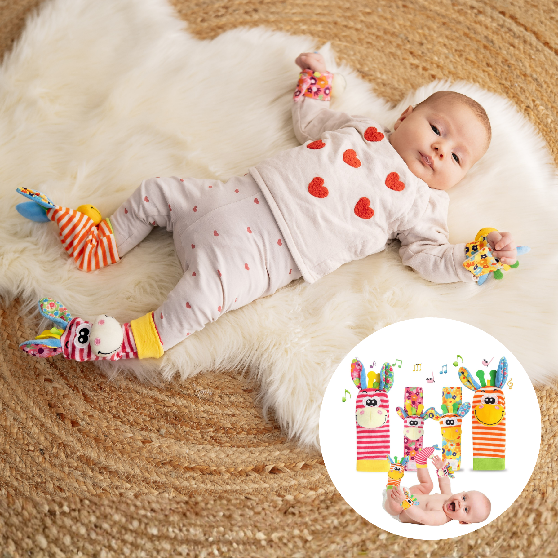 Set mit Neugeborenen-Glöckchen, Söckchen und Armbändern