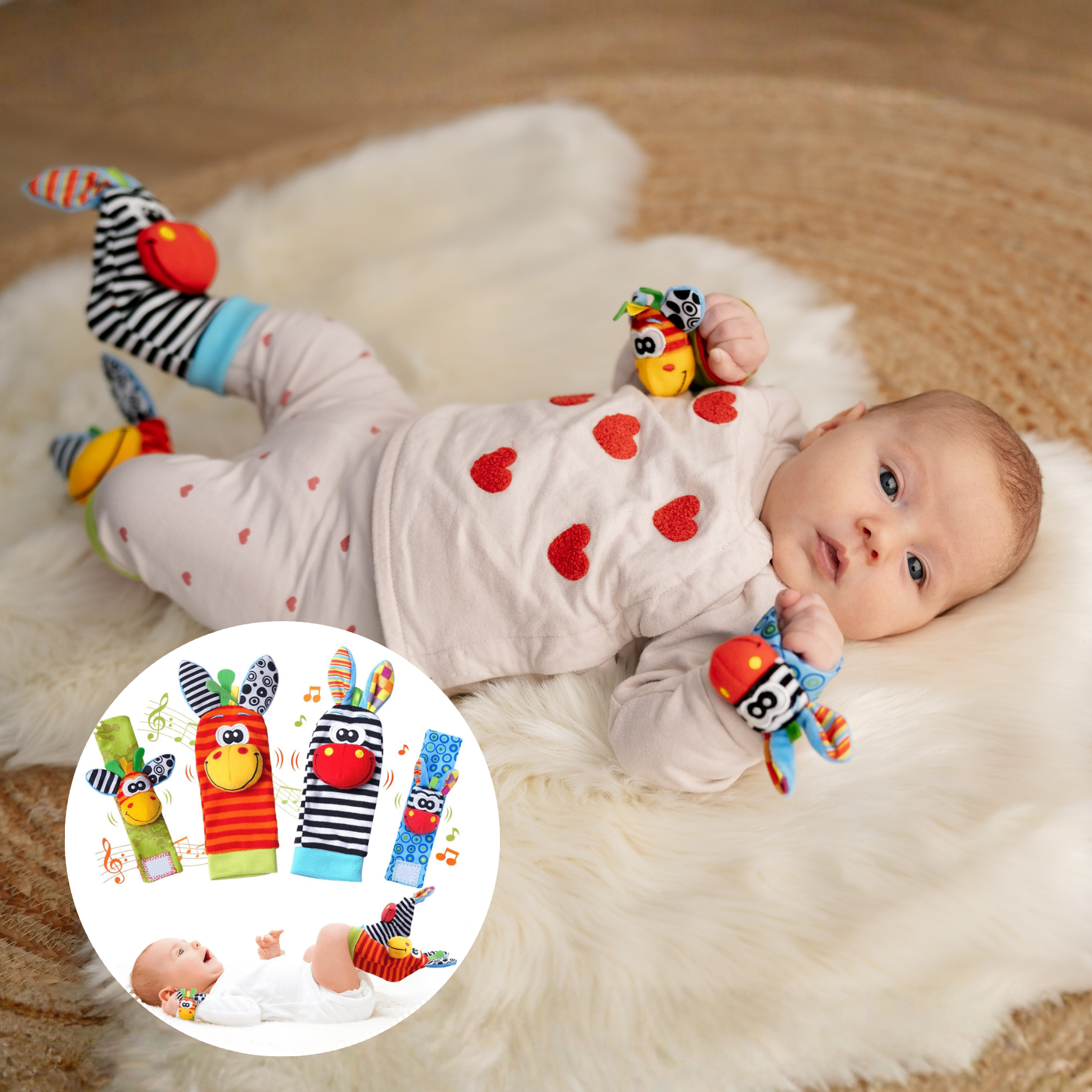 Set mit Neugeborenen-Glöckchen, Söckchen und Armbändern