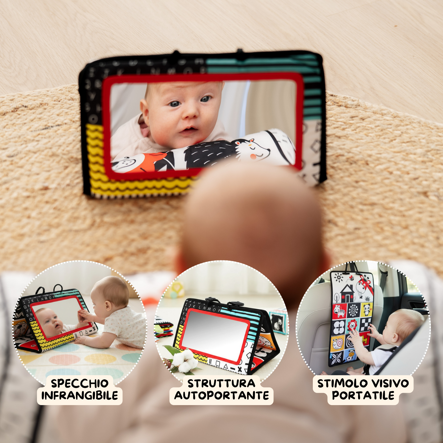 Montessori-Spiegelspiel für die Bauchlage