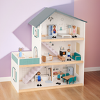Puppenhaus aus Holz mit Zubehör und Figuren