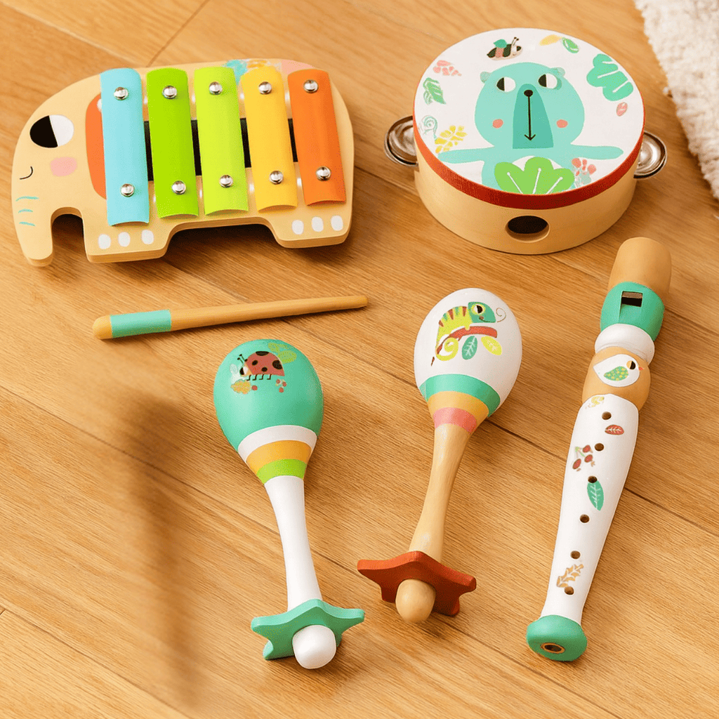 Musikinstrumentenset aus Holz