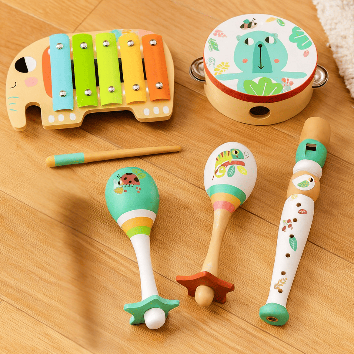 Musikinstrumentenset aus Holz