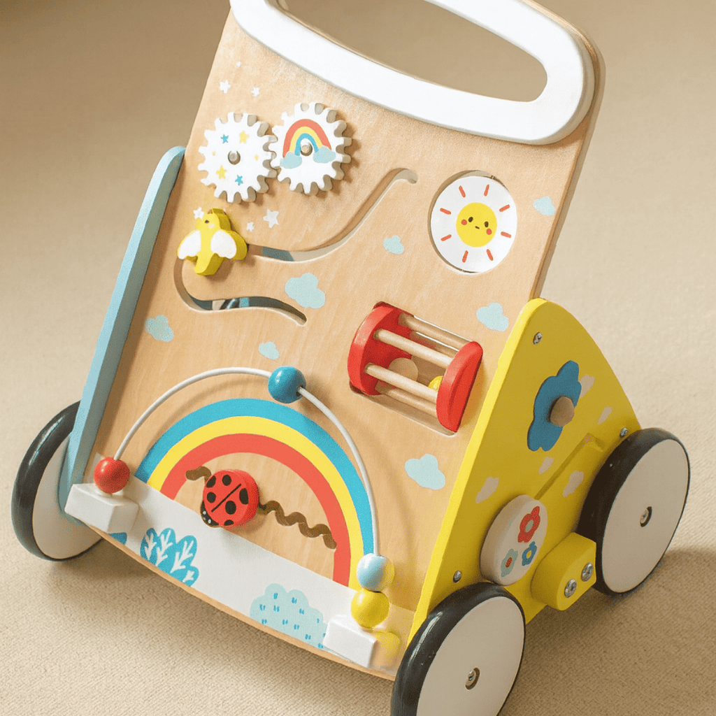 Regenbogenfarbener Multifunktions-Montessori-Wagen für die ersten Schritte