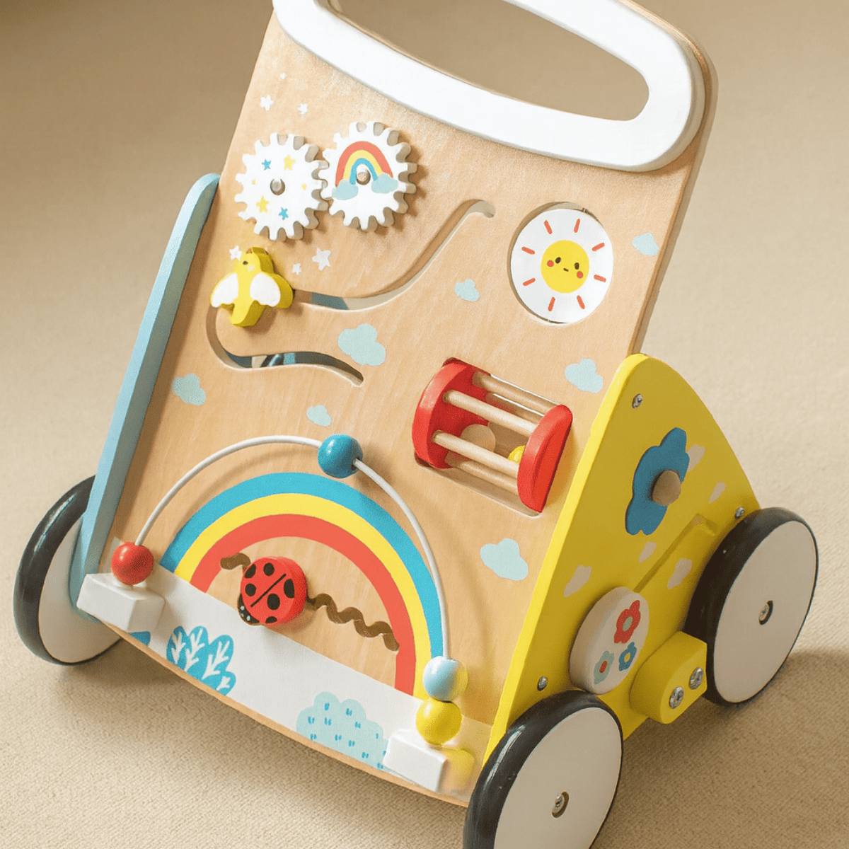 Regenbogenfarbener Multifunktions-Montessori-Wagen für die ersten Schritte