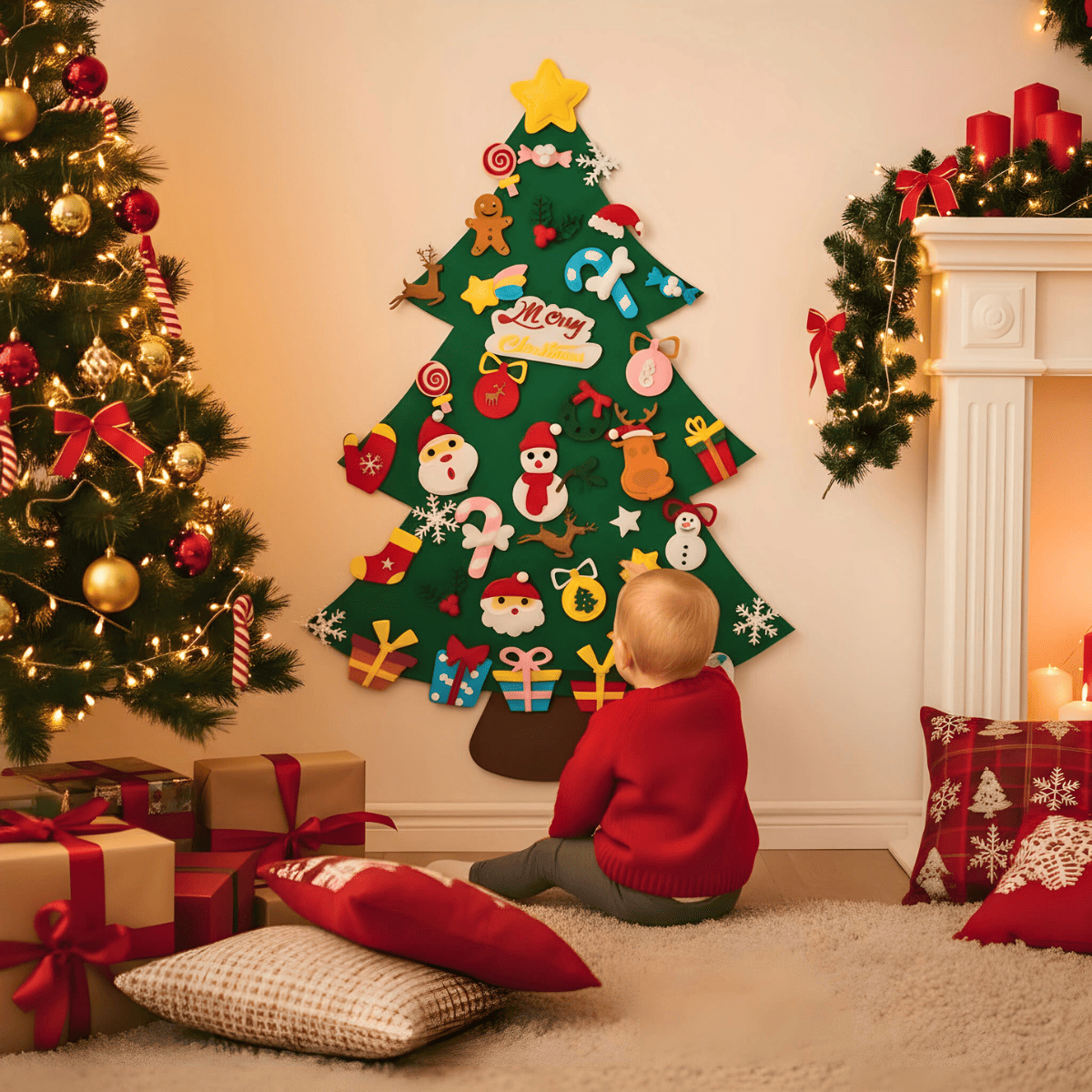 Weihnachtsbaum aus Filz mit Dekorationen