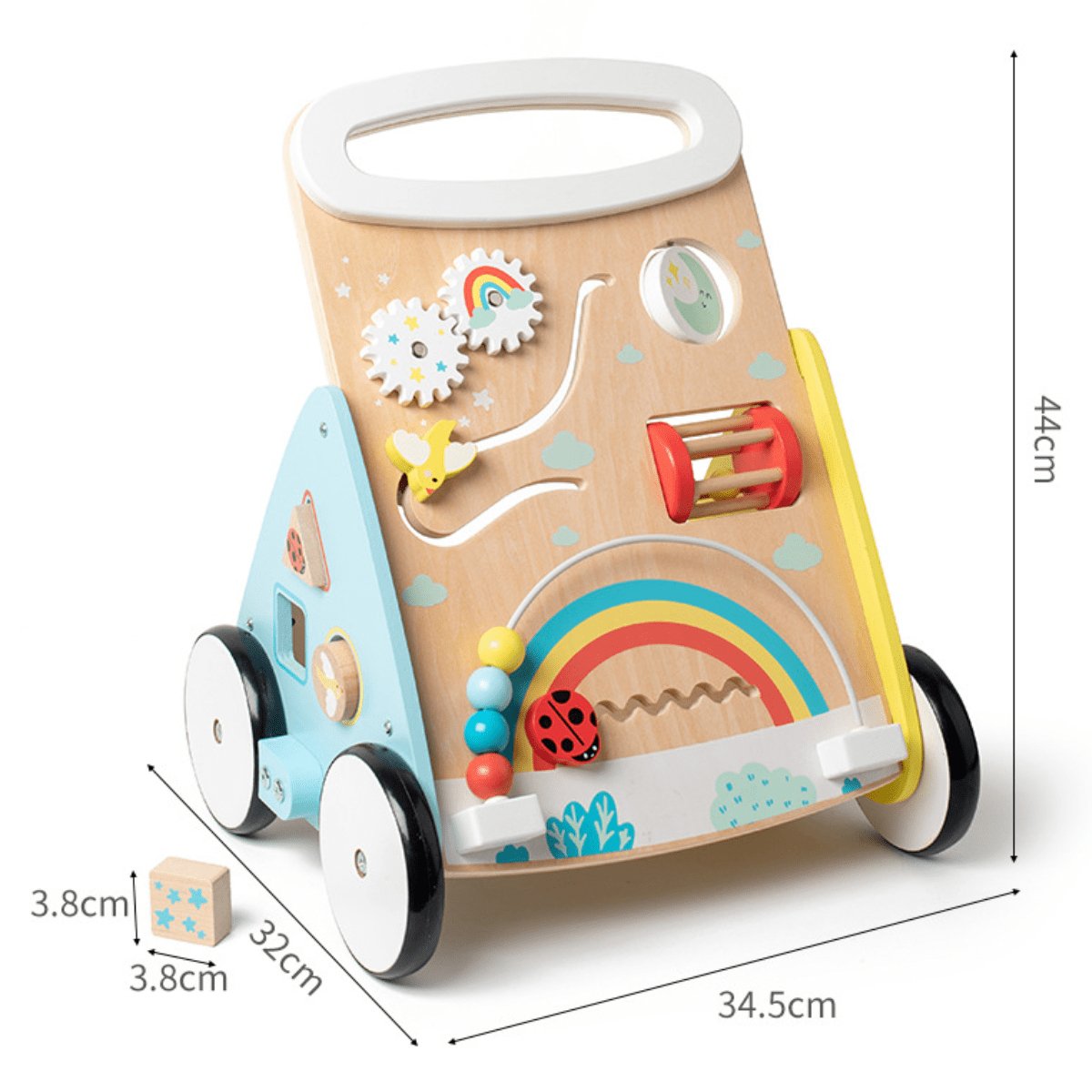 Regenbogenfarbener Multifunktions-Montessori-Wagen für die ersten Schritte