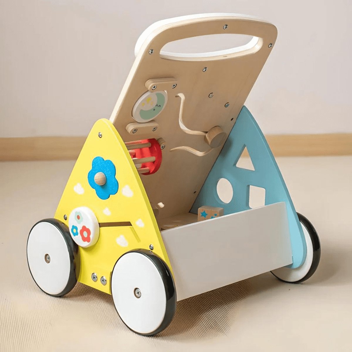 Regenbogenfarbener Multifunktions-Montessori-Wagen für die ersten Schritte